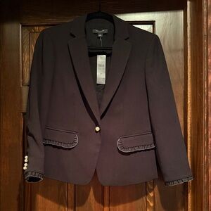 NWT Ann Taylor Elegant Black Blazer with Pearl Details and Ruffle Trim